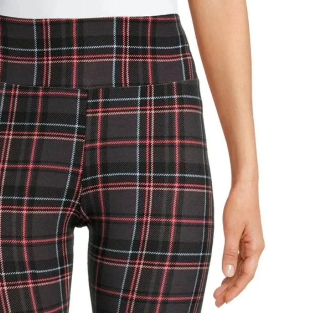 Women’s XXXL Black Plaid Leggings High Waisted Stretchy Skinny Pants for Casual
